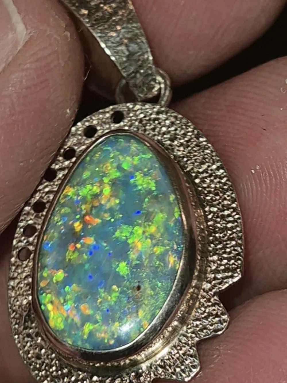 Australian Opal Pendant Sterling Silver New Artisan Vintage Colorflash